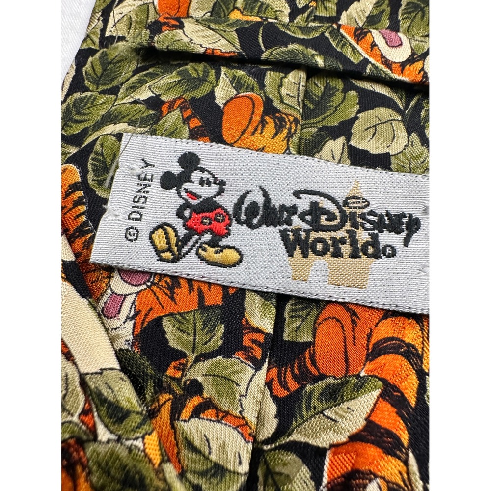 Disney Tigger 100% Silk Tie Walt Disney World Orange Green Leaf‎ Pattern - Picture 3 of 10
